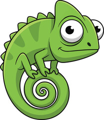 Naklejka premium Cute Cartoon Chameleon Sitting on Swirling Tail