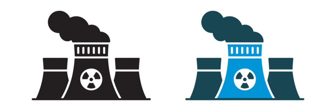 Nuclear Power Plant Vector Icon Set, reactor buildings radiation symbol nuclear energy atomic power industry elements vector illustration isolated white background