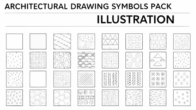 architectural drawing symbols collection black and white line art illustration on white background