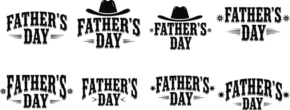 Father's day typography collection vintage style lettering with hats for cards gifts and celebrations