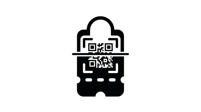 Minimalist icon depicting a secure digital ticket scanning process with a QR code reader, symbolizing efficient access and modern event entry