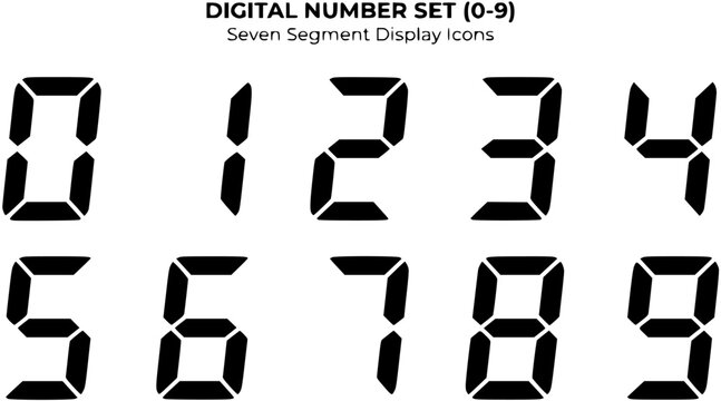 red digital clock number set. Electronic Counter, calculator number. Vector illustration.