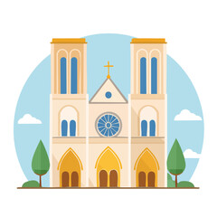Fototapeta premium Cartoon illustration of a historic architectural building with a cross