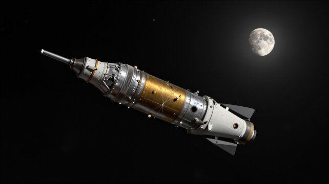 Moonlit Rocket Stage Drifting in Space