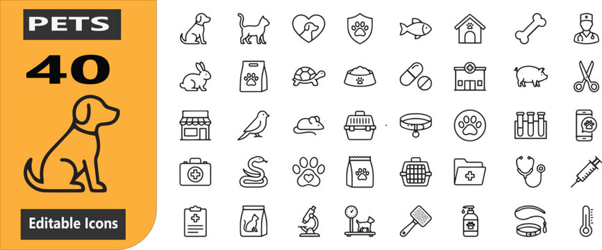 Pets web icons in line style. dog, fish, rabbit, pet collection. Vector illustration.