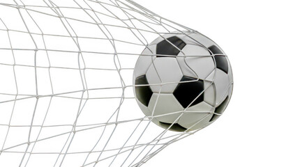 Classic black-and-white soccer ball with curved grid lines isolated on transparent background © PNGCraft Studio