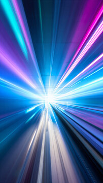 Abstract blue and purple motion blur light trails of hyperdrive warp speed