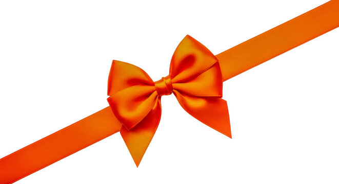 Elegant orange decorative ribbon bow tied with a sleek finish isolated on transparent background
