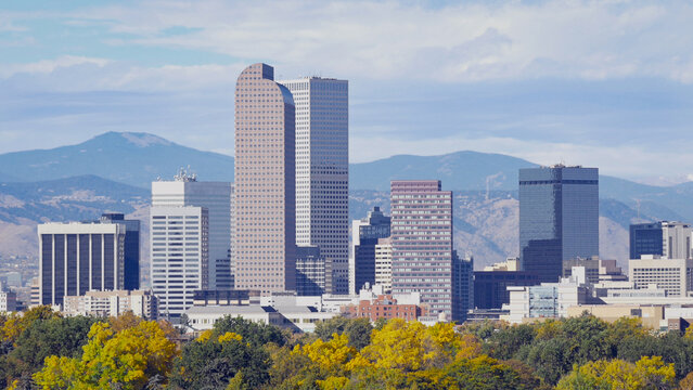 Downtown Denver Colorado Skyline Closeup in Autumn