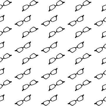 Black and white eyeglasses seamless pattern. Repeating sunglasses pattern for monochrome prints and stylish backgrounds. Eyeglasses doodle background. Sunglasses summer background