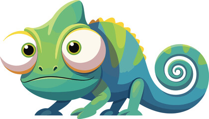 Obraz premium Cartoon Chameleon with Large Eyes and Curled Tail