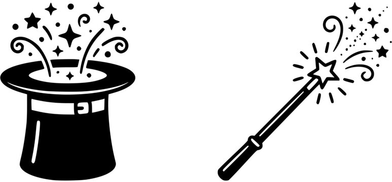 magic hat with wand vector icon Illustration.