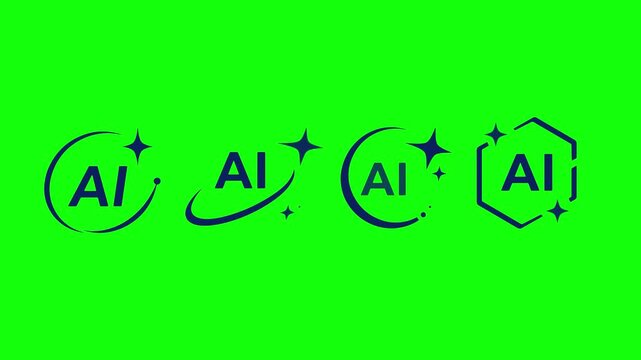 Animated artificial intelligence logo icons featuring glowing sparkles and smooth orbital motion paths displayed in a clean modern sequence perfect for tech branding projects and digital marketing 