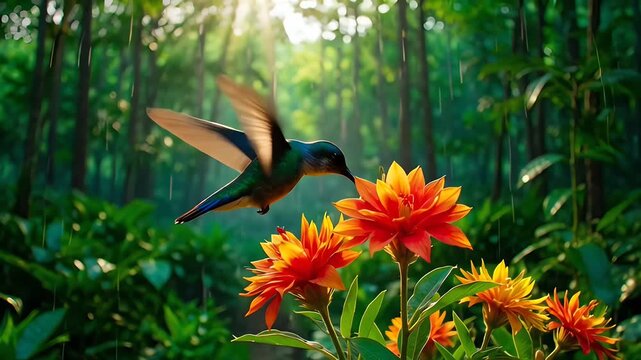 Hummingbirds are tiny vibrant birds known for rapid wing movement