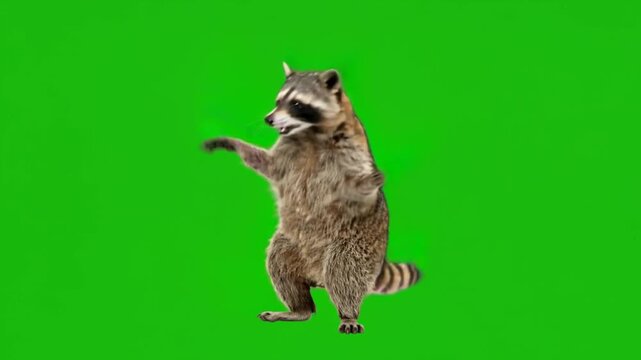 raccoon dancing on a green screen background for vfx projects loopable