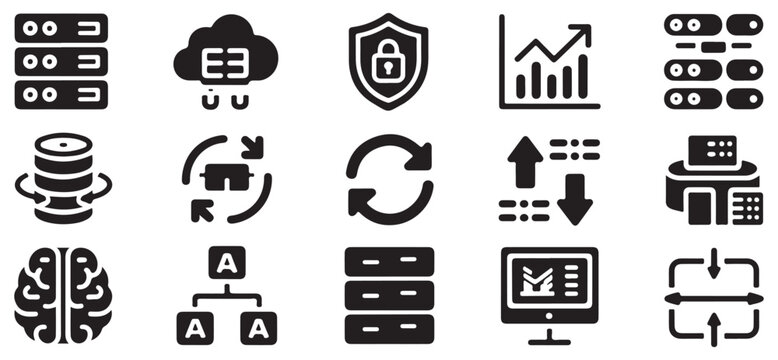 Comprehensive collection of technical icons regarding server architecture and cloud infrastructure.