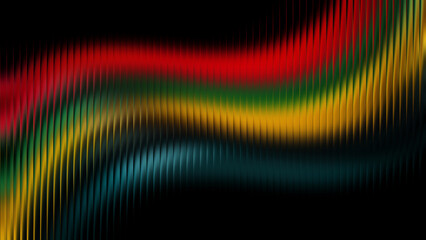 Vibrant abstract ribbons in red gold green and blue flowing during Juneteenth celebrations with a bokeh background