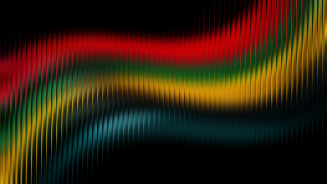 Vibrant abstract ribbons in red gold green and blue flowing during Juneteenth celebrations with a bokeh background