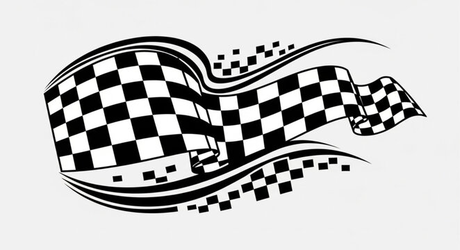 Waving Checkered Flag with Motion Lines.