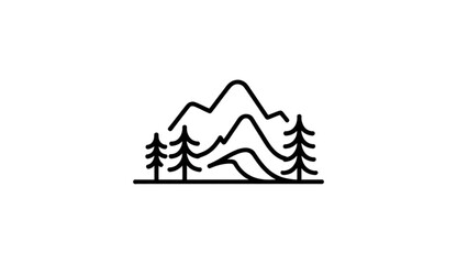 Minimalist mountain landscape with pine trees and trails illustration Vector © Sofiqul