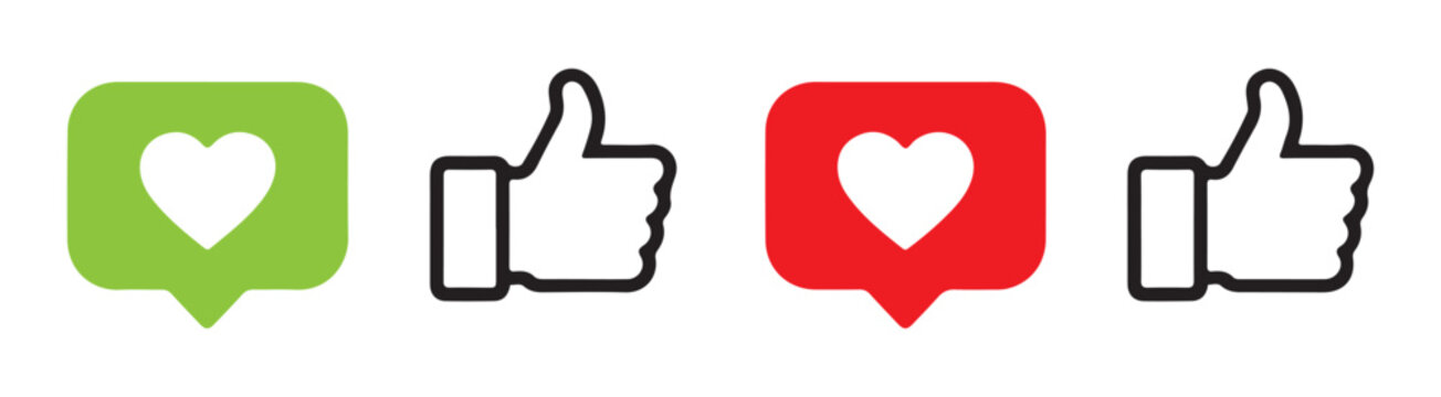 Social media reaction icons featuring heart and thumbs up symbols, in both solid and outline styles.