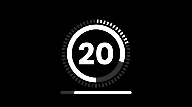 25 second countdown with circle and line, countdown 25 to 0. 4k video.