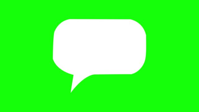 White speech bubble animation on green screen, social media chat overlay message communication dialogue