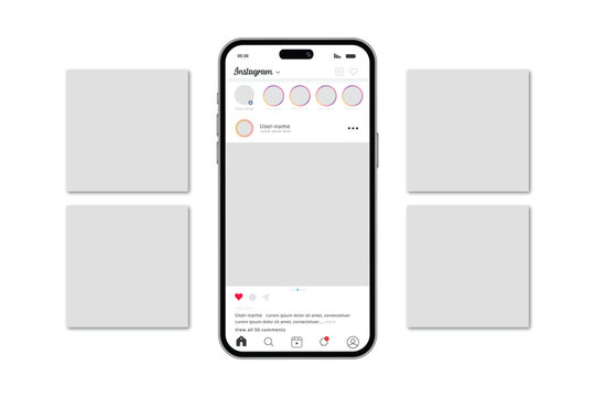 Smartphone instagram carousel mockup application user interface empty template