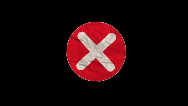 Alpha Channel Crumpled Paper Prohibited Sign Animation - X Cross No Symbol Unwrapping Paper
