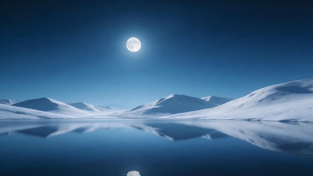 Snowy mountains under moonlit sky