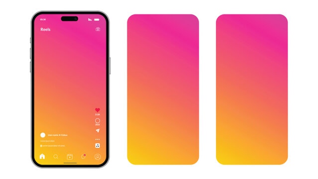 Smartphone displaying instagram reels mockup template with gradient