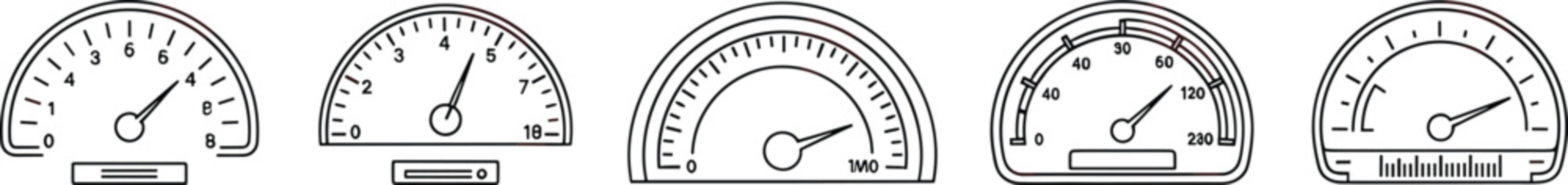 Speedometer Gauge Dashboard Icon Set, Analog Meter And Measurement Dial Collection, vector illustration