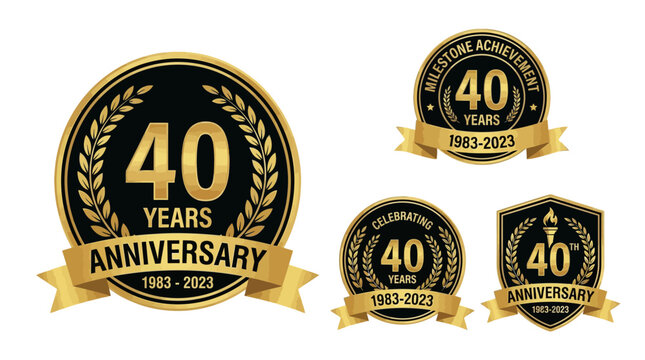 40 years anniversary badge set with gold laurel and shield design