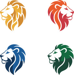 Colorful lion heads with different colored manes  orange  red  blue  green  profile views © Jarina