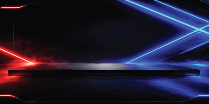 Futuristic stage with blue and red neon lights entertainment venue performance space modern design abstract background award ceremony dj booth futuristic performance background abstract