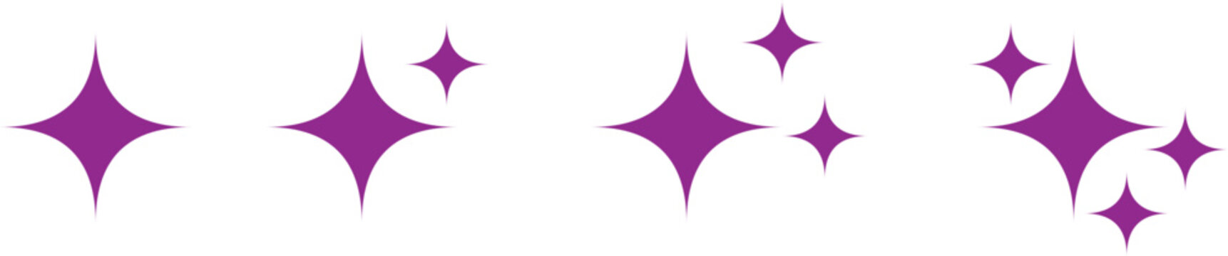 Purple starburst shapes in various sizes on transparent background for graphic design elements