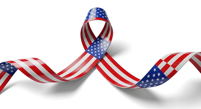 American flag ribbon formed into a loop, patriotic symbol for celebration.