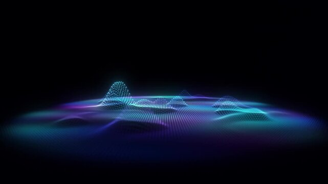 Blue sound waves frequency, purple neon futuristic audio waveform graph, music equalizer audio visualizer and sound analyzer screen, 4k, 60 fps, HUD, loop