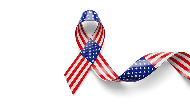 American flag ribbon loop isolated on white background for memorial day or national event.