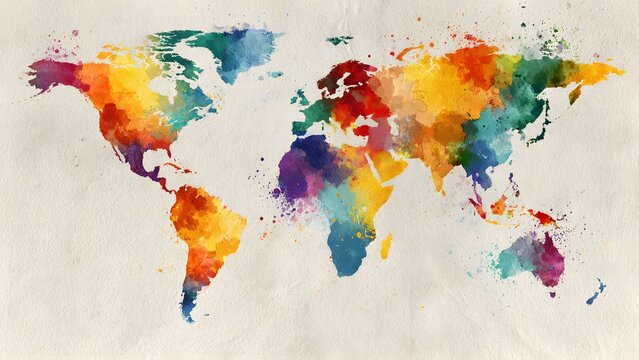 Vibrant World Map Watercolor Illustration