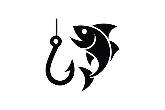Black and white fish hooked on a fishing hook 1