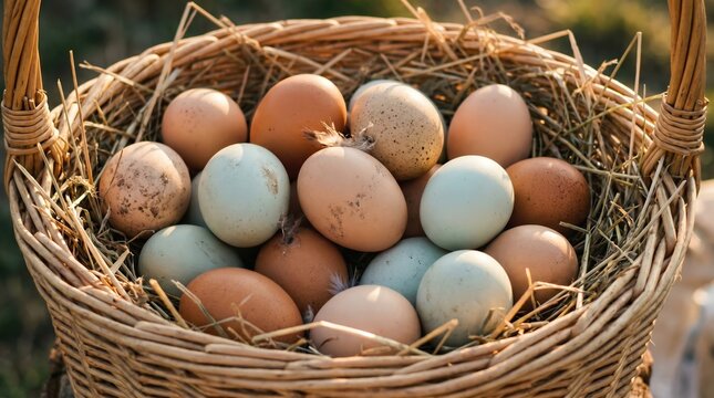 Fresh Farm Eggs Assortment in Wicker Basket