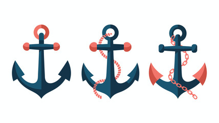 Set of three nautical anchors with chains vector illustration on white background nautical maritime illustration collection © Urmi Bagum Urme