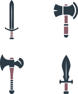 Medieval weapons icons including swords and axes for graphic design projects  various historical battle tools