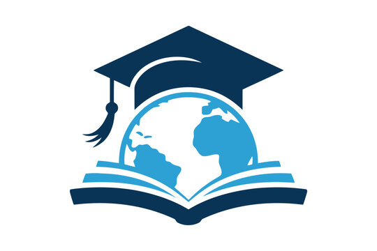 Blue Graduation Cap Over Globe on Open Book