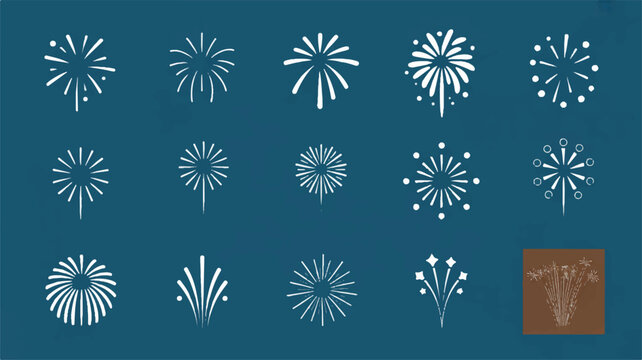 fireworks icons in various shapes and sizes on blue background