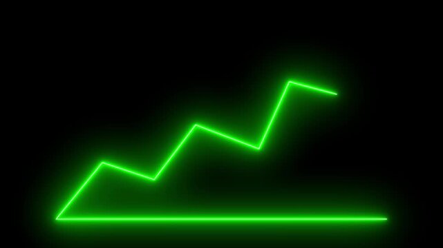 Neon green financial growth line graph animation, rising business profit chart, digital stock market success concept, glowing data visualization on black background