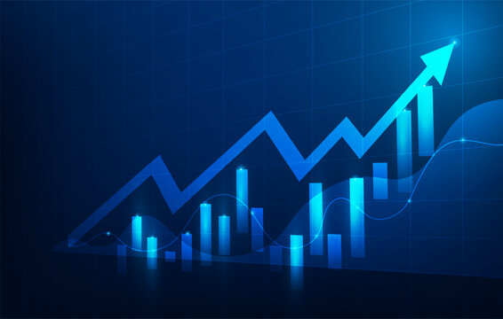 business graph trading stock money market growth investment blue background. finance trend economy global. vector illustration fantastic technology