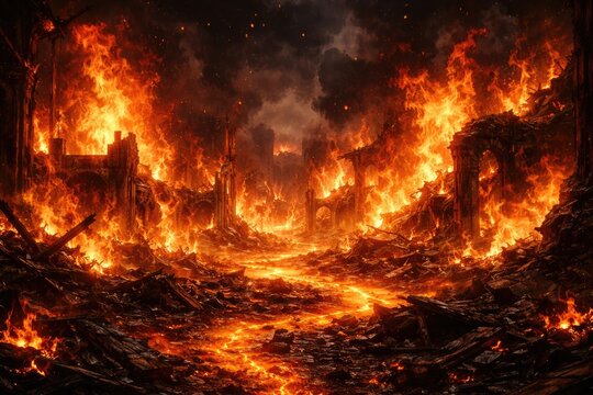 Blazing inferno environments created through creative digital applications