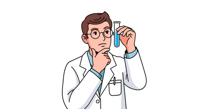 Scientist contemplates a test tube.